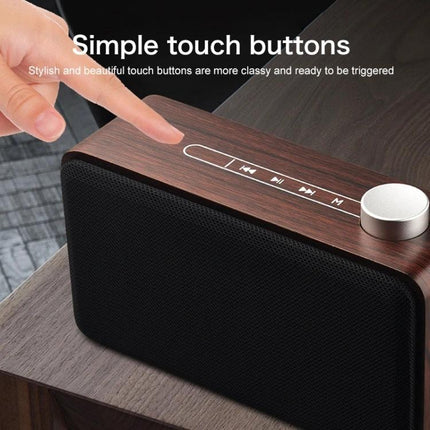 Compact Bluetooth Speaker For Home And Travel With Portable Design wooden finish with metal tuning knob and touch buttons on top