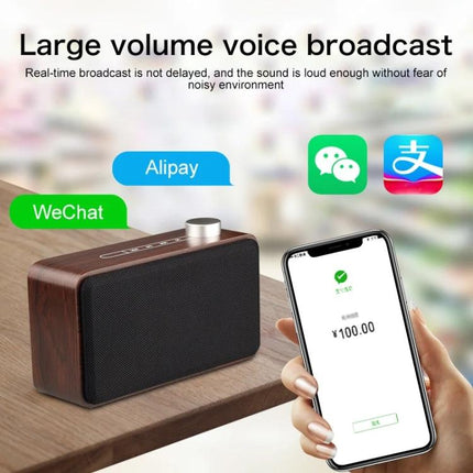 Compact Bluetooth Speaker For Home And Travel With Portable Design showing wood finish speaker beside phone and app icons