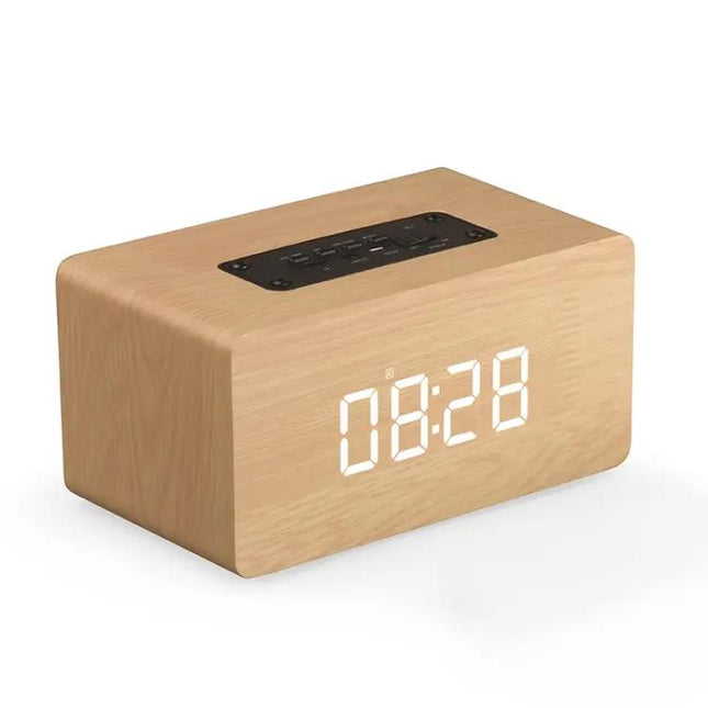 W5C Wooden Bluetooth Subwoofer Speaker With Clock 1500mAh | Syndmart