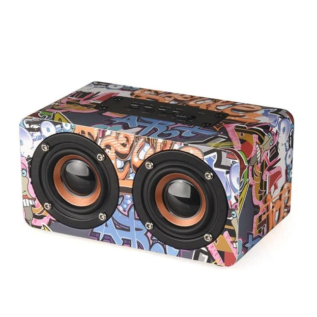 Wooden Bluetooth Speaker Natural Finish For Home Background Music - compact graffiti wood dual-driver speaker