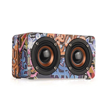 Wooden Bluetooth Speaker Natural Finish For Home Background Music compact graffiti-styled dual-driver tabletop speaker 100 chars