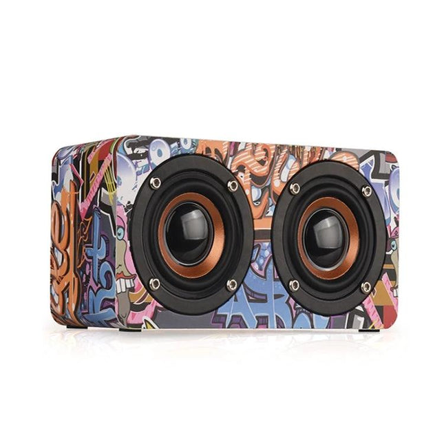 Wooden Bluetooth Speaker Natural Finish For Home Background Music compact graffiti-styled dual-driver tabletop speaker 100 chars