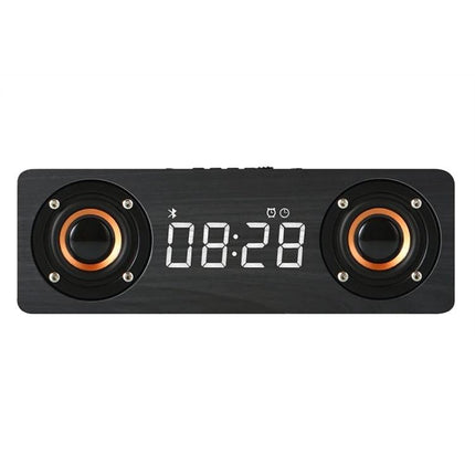 Wooden Clock Speaker For Desk Or Nightstand With Bluetooth showing front LED clock display and dual speakers