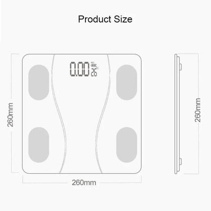 Smart Body Fat Scale Battery Powered For Everyday Home Use - compact 260x260mm glass scale with digital display and four electrode pads