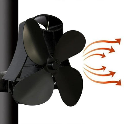 Quiet Aluminum Heat-Powered Fan for Fireplace Air Circulation on wood stove directing warm air throughout room
