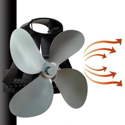 Quiet Aluminum Heat-Powered Fan for Fireplace Air Circulation on wood stove surface dispersing warm air