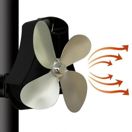 Quiet Aluminum Heat-Powered Fan for Fireplace Air Circulation on wood stove distributing warm air quietly