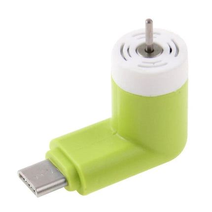 Compact Portable Fan for Smartphone Cooling via USB-C Port small green right-angle USB-C cooling fan attached to phone
