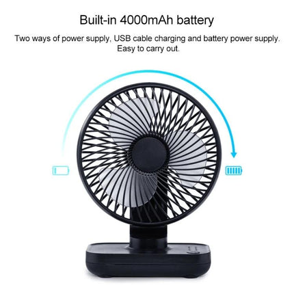 Compact Rechargeable Desktop Fan with Adjustable Speeds for Home and Office compact black fan with built-in 4000mAh battery on a desk