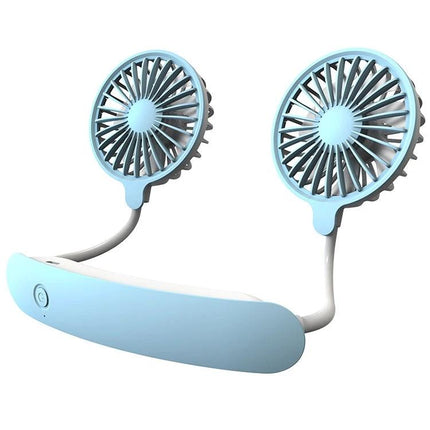 Compact USB-Charged Hanging Neck Fan for Portable Cooling lightweight blue hands-free personal fan