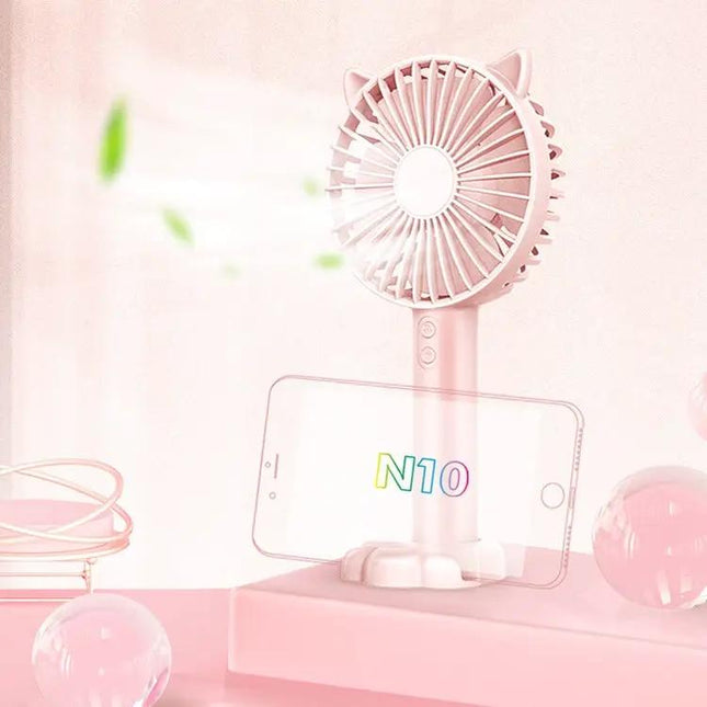 Portable Handheld Desktop Fan With Phone Stand, 3 Speeds