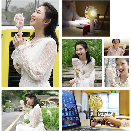 Portable Handheld Desktop Fan With Phone Stand, 3 Speeds