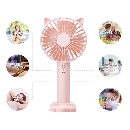 Portable Handheld Desktop Fan With Phone Stand, 3 Speeds