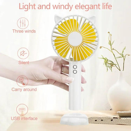 Portable Handheld Desktop Fan With Phone Stand, 3 Speeds