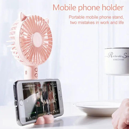 Portable Handheld Desktop Fan With Phone Stand, 3 Speeds
