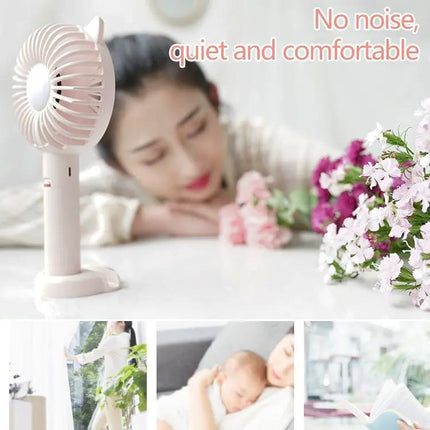 Portable Handheld Desktop Fan With Phone Stand, 3 Speeds
