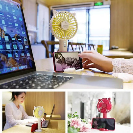 Portable Handheld Desktop Fan With Phone Stand, 3 Speeds