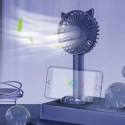 Portable Handheld Desktop Fan With Phone Stand, 3 Speeds