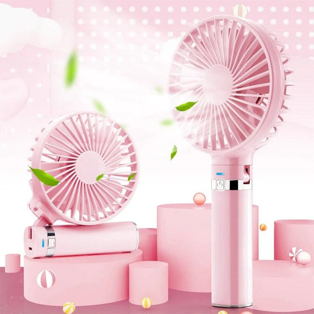 Compact Portable Foldable Handheld Electric Fan with Night Light - Pink rechargeable 1500mAh mini desk and travel fan