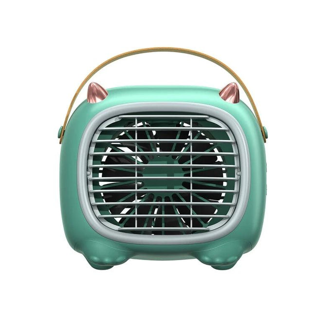 Little Monster Desktop Water Cooling Fan with Humidifier compact turquoise desk unit with grill, humidifier function and carry handle