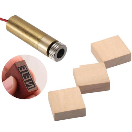 NEJE 1500mW Blue Laser Module for DIY Wood Engraving compact brass module with sample engraved wooden tiles and stamp