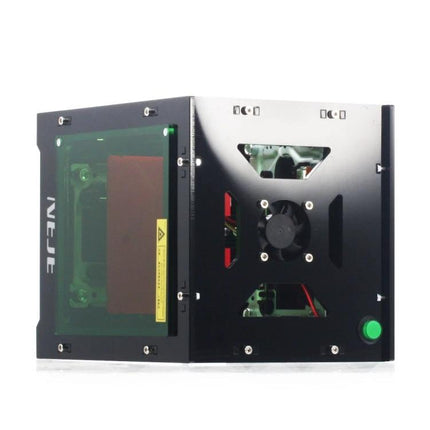 NEJE Bluetooth Laser Engraver for Creative DIY Projects compact desktop unit showing metal frame, protective green window and cooling fan