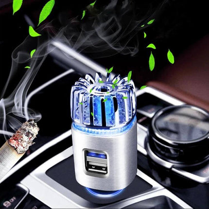 2-In-1 In-Car Air Purifier And Humidifier With Aromatherapy compact 12V car unit with USB port reducing smoke and PM2.5, blue LED