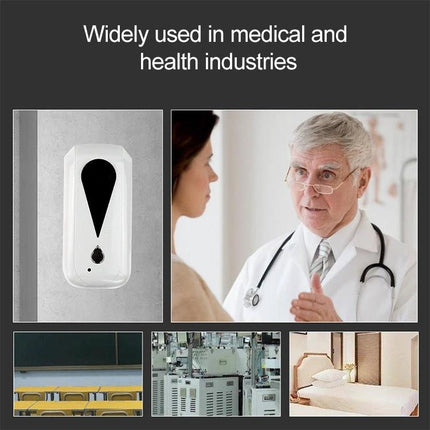 Automatic Touchless Spray Dispenser for Home Sanitizing wall-mounted unit pictured with healthcare professional and facility settings