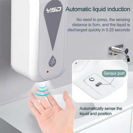 Automatic Touchless Spray Dispenser for Home Sanitizing mounted by sink with hand under infrared sensor dispensing sanitizer