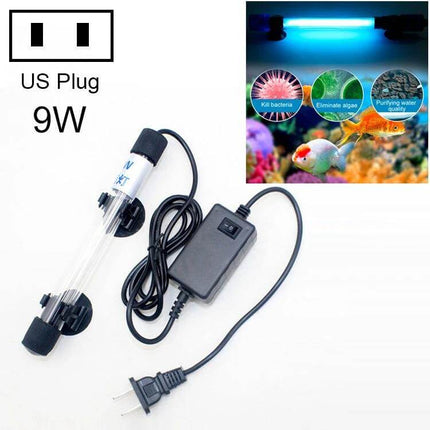 UV Fish Tank Lamp For Algae Disinfection US Plug Home Use compact 9W inline quartz UV-C aquarium sterilizer with US plug