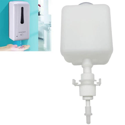 Wall-Mounted Container For Daily Hand Sanitizer In Bathrooms white dispenser and refill bottle for tidy bathroom hygiene