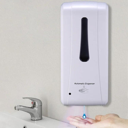 Wall-Mounted Container For Daily Hand Sanitizer In Bathrooms - white automatic dispenser installed by sink for touch-free hand hygiene
