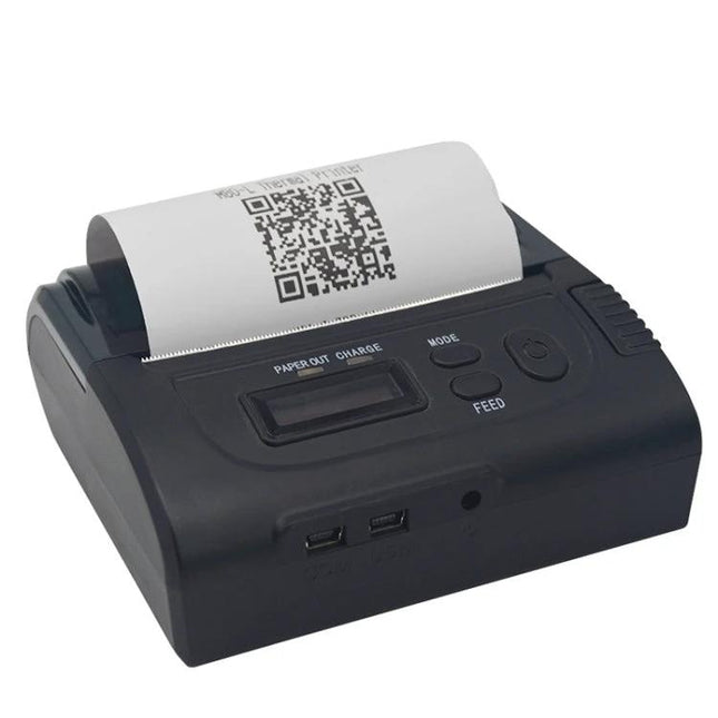 Portable Bluetooth Thermal Receipt Printer for Delivery Services - compact black mobile receipt printer printing QR code for delivery and field transactions
