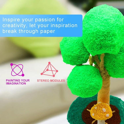 Hand-Held 3D Printing Pen for Artistic Design and Creation creating a green 3D filament tree model on a tabletop