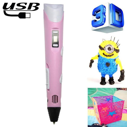 Hand-Held 3D Printing Pen for Artistic Design and Creation pink USB 3D pen with sample models and control buttons