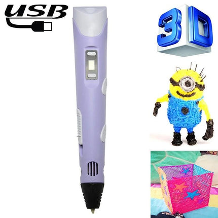 Hand-Held 3D Printing Pen for Artistic Design and Creation - USB rechargeable 3D pen with LCD, nozzle and sample creations