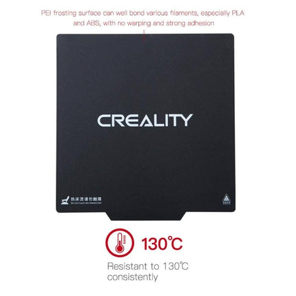 Creality Double-Sided PEI Printing Plate with Magnetic Base shown flat with Creality logo and 130°C resistance marking