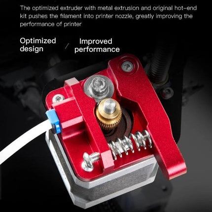 Creality All-Metal Bowden Extruder Kit for Ender-3 Series 3D Printers red aluminum extruder upgrade showing filament drive gear and spring