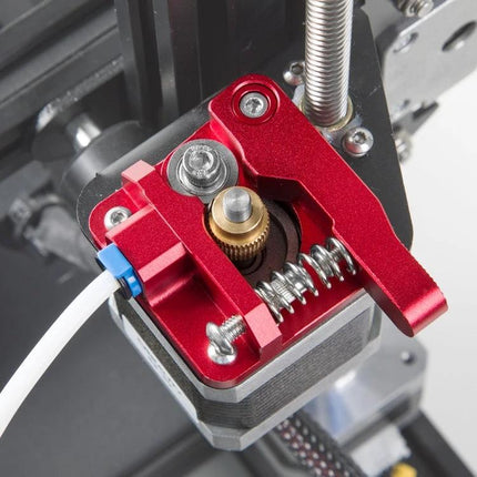 Creality All-Metal Bowden Extruder Kit for Ender-3 Series 3D Printers showing red metal extruder assembly with filament drive gear and spring tension