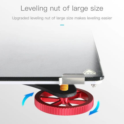 Creality Aluminum Leveling Nut for Ender-3 3D Printers — red large handwheel leveling nut under build plate for precise bed calibration, durable aluminum