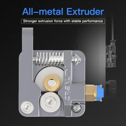 Creality All-Metal Bowden Extruder Kit for 3D Printing Essentials - close-up of silver all-metal extruder assembly showing gears and spring