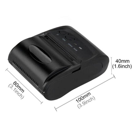 Bluetooth Thermal Receipt Printer for Mobile Use compact black mobile thermal printer with dimensions 100mm x 80mm x 40mm