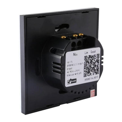Sonoff 86mm Touch Panel Wall Switch for Smart Home Lighting black rear view showing terminals and QR code
