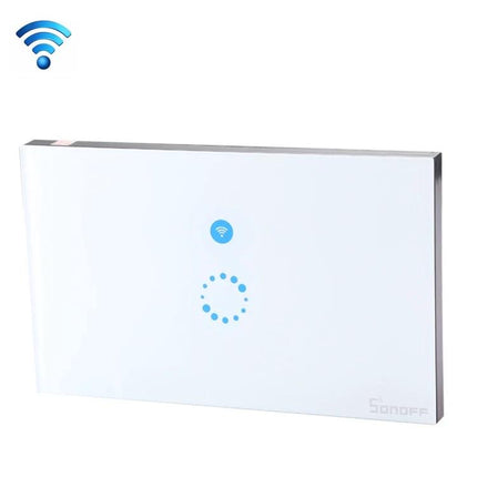 Sonoff Touch 120mm Smart Wall Switch for Home Lighting Control white glass touch panel with WiFi icon and LED ring