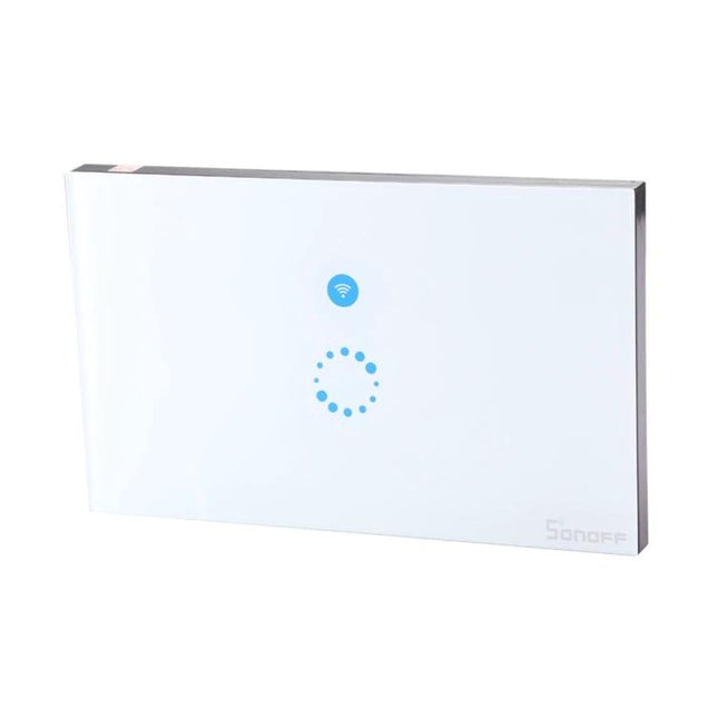 Sonoff Touch 120mm Smart Wall Switch for Home Lighting Control - white touch panel with WiFi icon and LED indicators