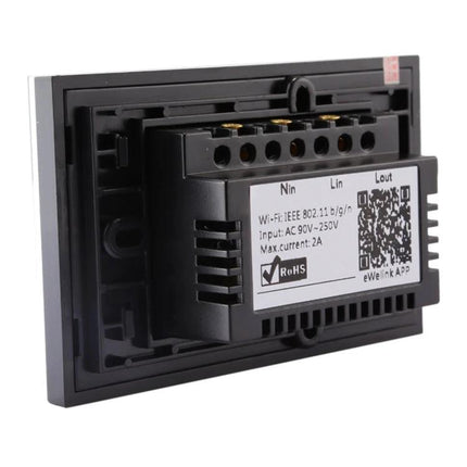 Sonoff Touch 120mm Smart Wall Switch for Home Lighting Control rear view showing wiring terminals and QR code