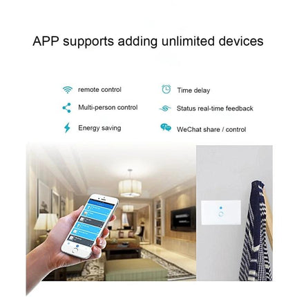 Sonoff Touch 120mm Smart Wall Switch for Home Lighting Control - smartphone app remote control, scheduling, multi-user and energy-saving features