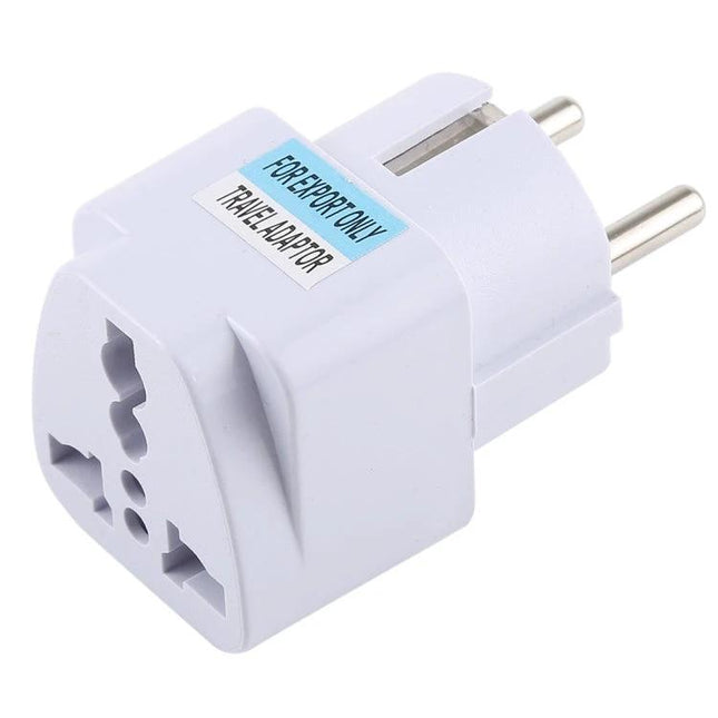 Universal Travel Adapter for UK to EU Plug Charging Abroad compact white plug adapter for phones laptops and cameras