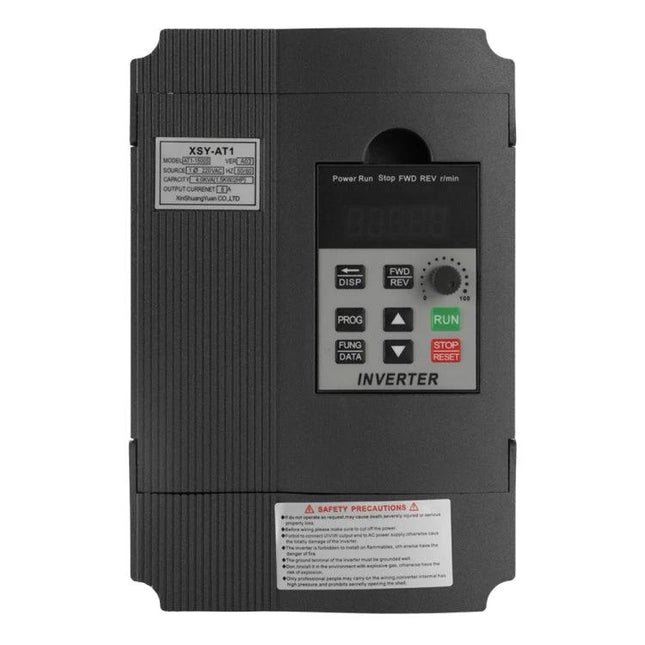 Reliable Single-Phase Inverter for Everyday Home Power Conversion - black inverter unit with control panel, run and stop buttons