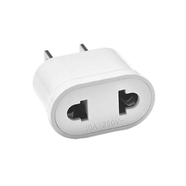 Universal Travel Adapter for EU to US Plugs and Everyday Use white compact EU-to-US plug adapter for laptops phones chargers